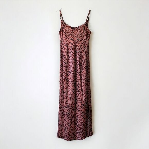 Anthropologie 90s Grunge Elyse Slip Dress Zebra Print Silky Drape Neck Midi Sz S - Picture 4 of 14